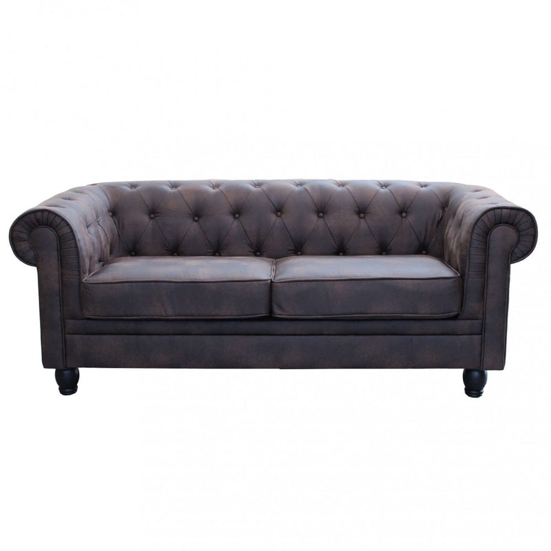 Divano 3  Posti Chesterfield 197x74x82 h cm in Similpelle Marrone-2