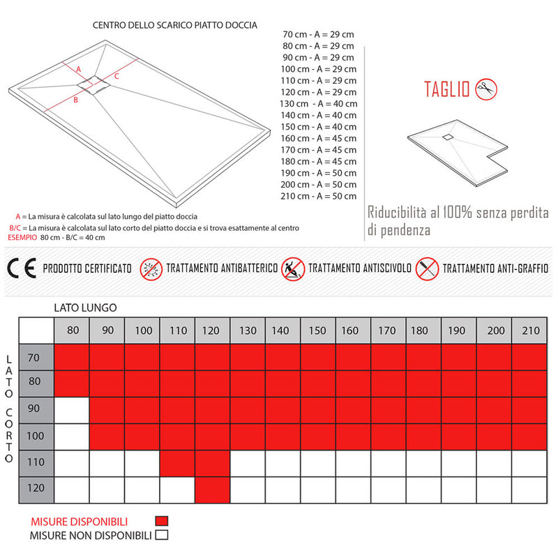 Piatto Doccia in Pietra Bonussi Aura Grigio Antracite Varie Misure-6