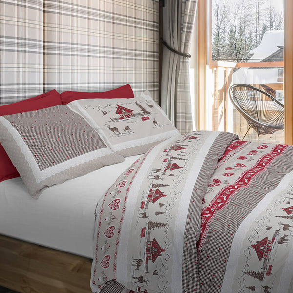 sconto Housse de couette avec taie d'oreiller imprimée en pur coton Cober Holiday Red différentes tailles