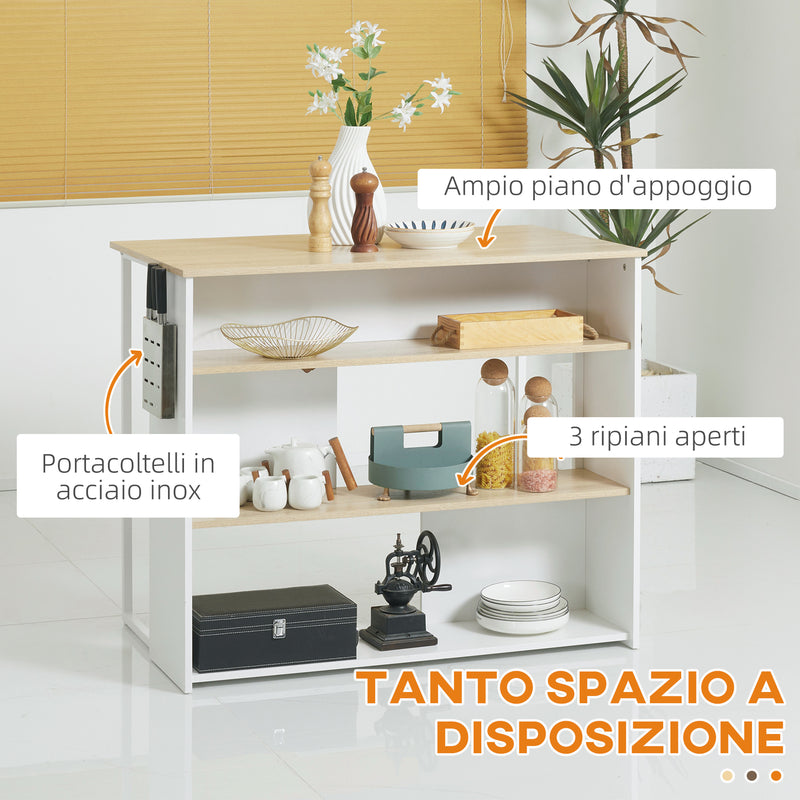 Isola da Cucina 3 Ripiani 105x65x90 cm  con Portacoltelli in Legno Truciolare Bianco-4