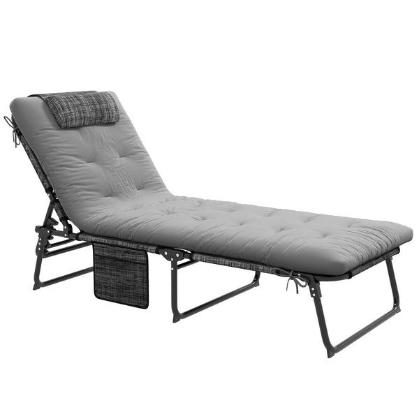 prezzo Lettino da Giardino Pieghevole e Reclinabile con Tasca Laterale 68x189x30 cm  Nero e Grigio