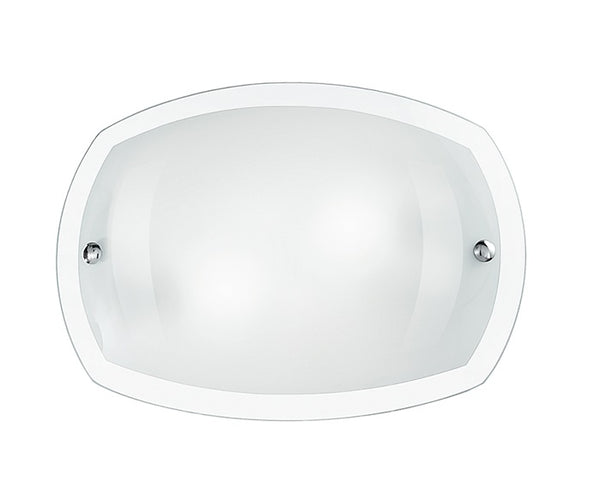 sconto Plafonnier en verre blanc brillant avec bord transparent, lampe E27 moderne