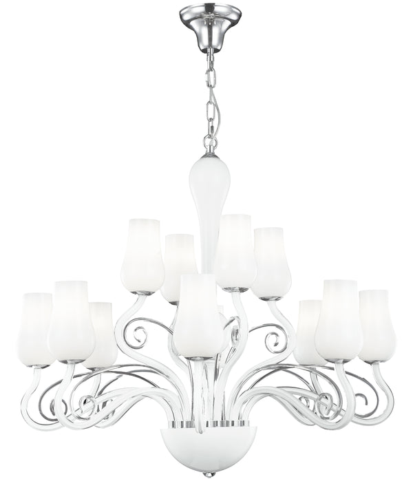 sconto Lustre en verre soufflé blanc transparent avec décoration chromée classique E14