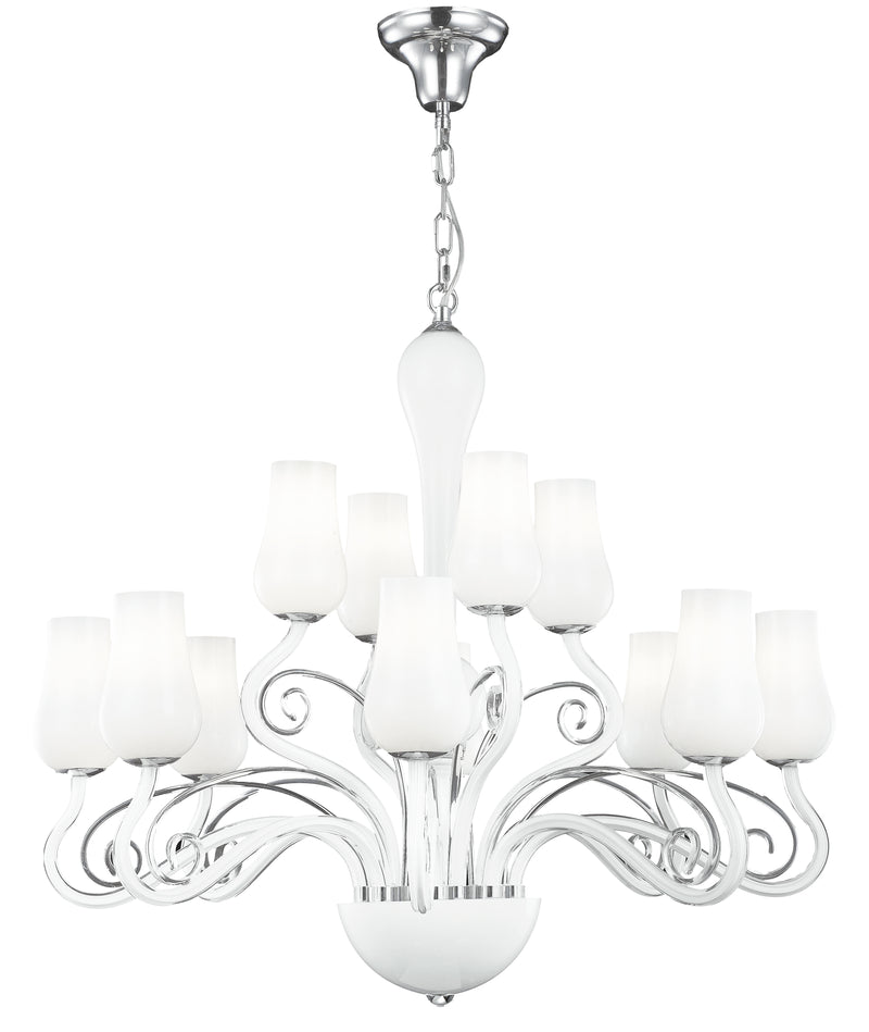 Lampadario Vetro Soffiatto Bianco Trasperente Decoro Cromato Classico E14 Ambiente I-ANGEL/12-1