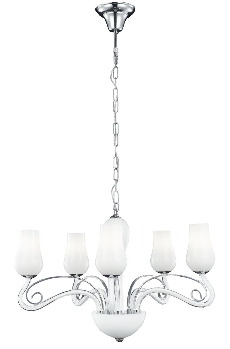 Lampadario a Sospensione Classico Vetro Soffiato Bianco Trasparente Decoro Cromato E14 Ambiente I-ANGEL/5-1