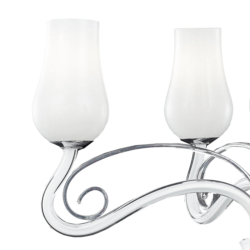 Lampadario a Sospensione Classico Vetro Soffiato Bianco Trasparente Decoro Cromato E14 Ambiente I-ANGEL/5-3