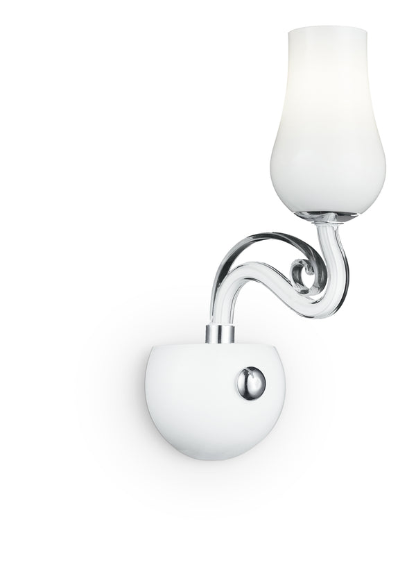 acquista Applique 1 Lumière Verre Soufflé Blanc Transparent Chrome Décoration Lampe Classique E14 Environnement I-ANGEL/AP1
