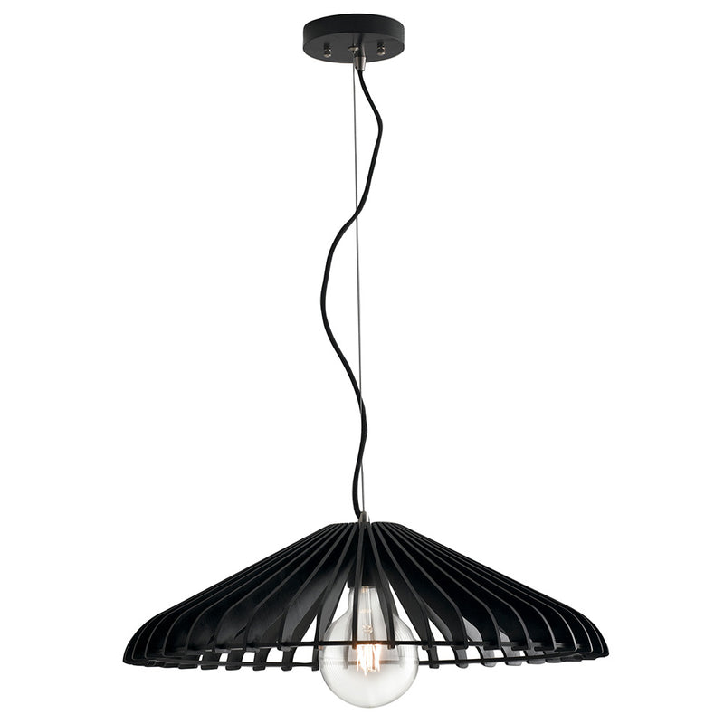 Lampadario a Sospensione paralume Legno Nero Rustico E27 Ambiente I-CALDER-S30-1