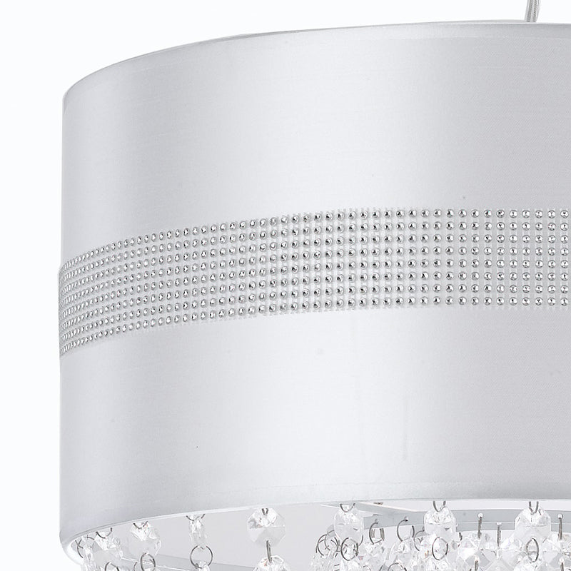 Lampadario a Sospensione Tessuto Lucido Bianco Pendagli in Acrilico Classico E27 Ambiente I-CHIGNON/S40-3