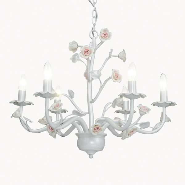 Lustre Suspendu Métal Blanc Rose Céramique Classique E14 prezzo