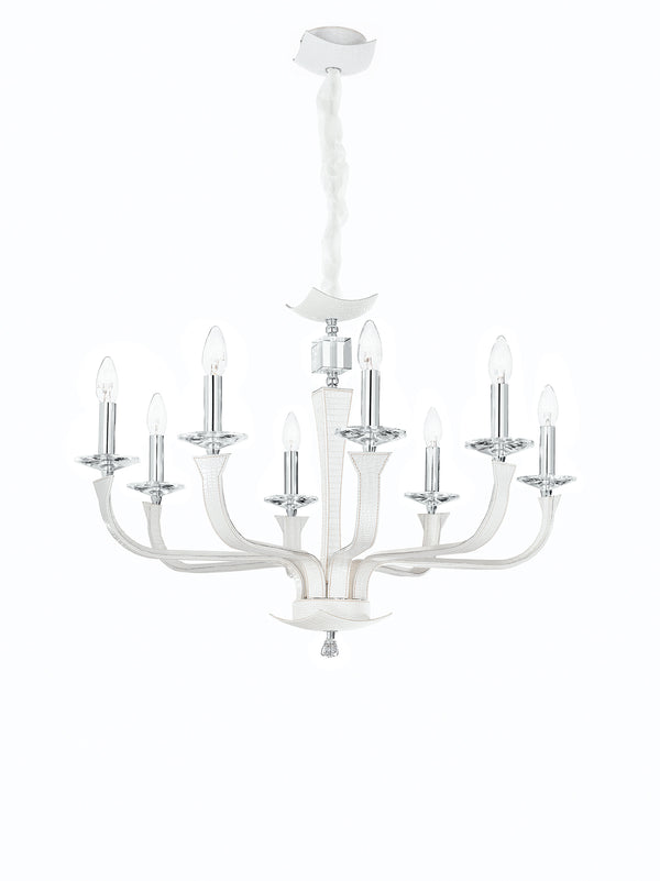 Lustre suspendu K9 cristal Simili cuir blanc Finitions chromées Moderne E14 acquista