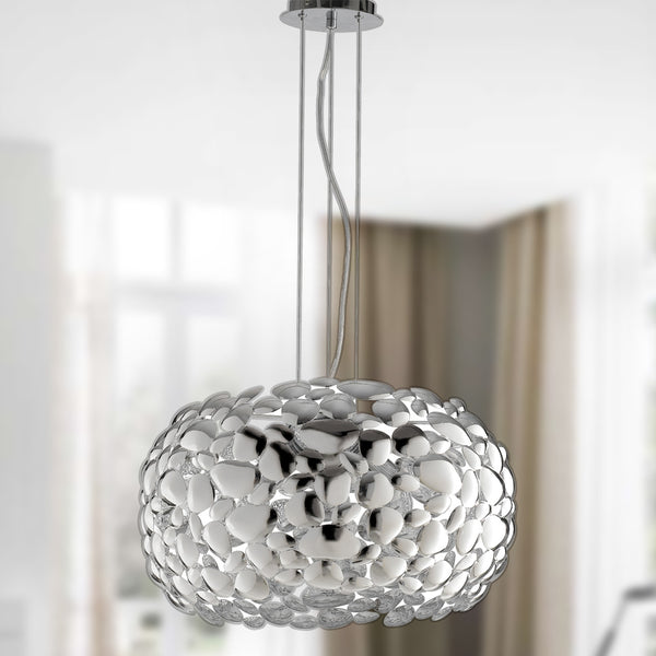 Lustre à décor façon Sassi en métal chromé.Suspension moderne E27 prezzo