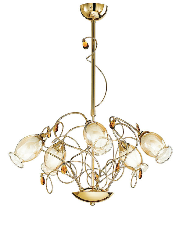 Lustre suspendu avec abat-jour Floral Verre Métal Or Cristaux K9 Classique E14 sconto