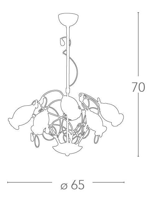 Lampadario sospeso paralumi Floreali Vetro Metallo Oro Cristalli K9 Classico E14 Ambiente I-ELY/5-4