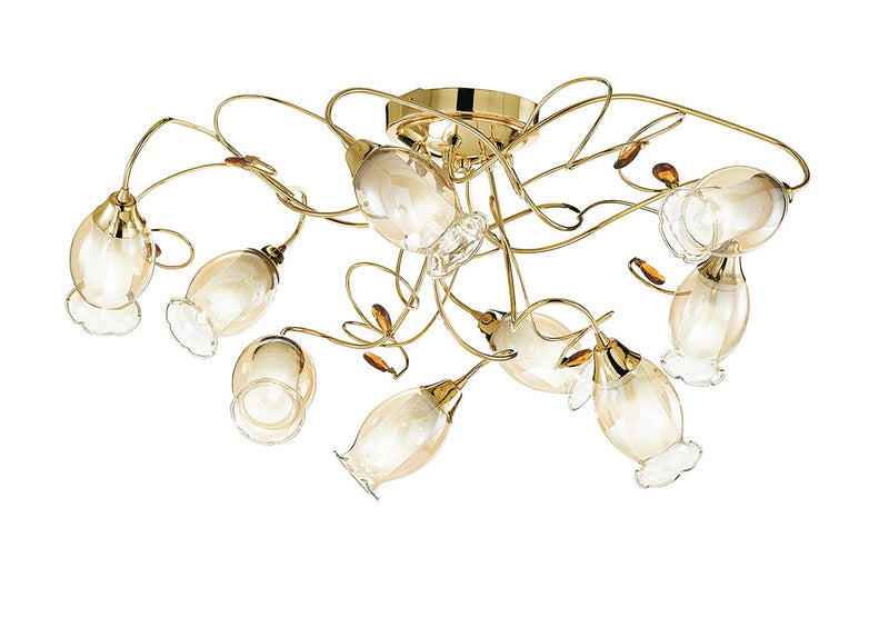 Plafoniera Oro decoro Cristallo K9 paralumi Floreali Vetro Lampada Classica E14 Ambiente I-ELY/PL9-1