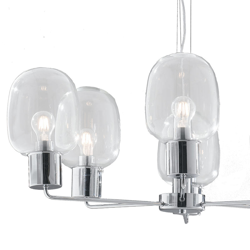 Lampadario sospeso Cromato paralumi in Vetro Soffiato Trasparente Moderno E27 Ambiente I-FELLINI-S6-2