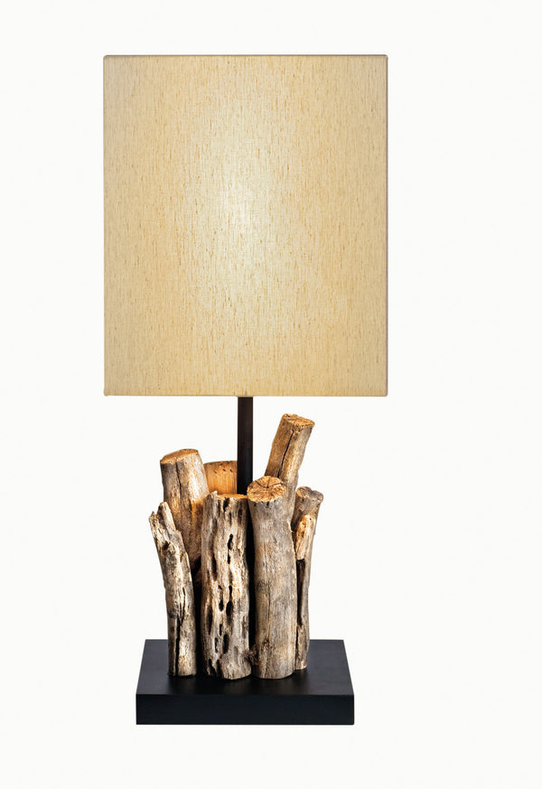 online Lampe Ethnique Bois Naturel Abat-Jour Tissu Beige Lampe de Table Moderne E14