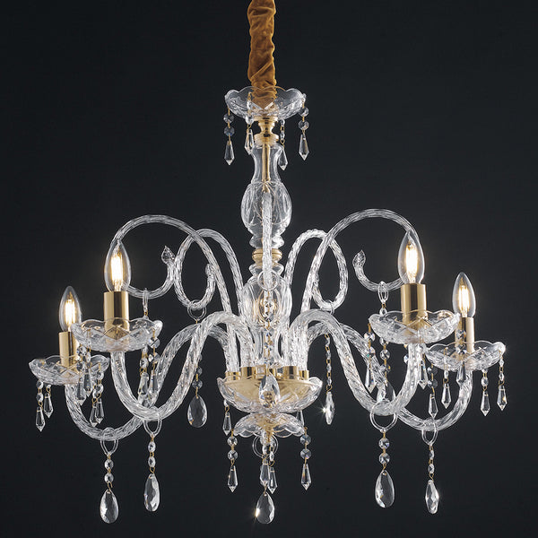 prezzo Lustre baroque finition dorée gouttes de verre cristaux K9 suspension classique E14