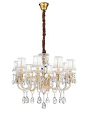 Lampadario Barocco Gocce Cristallo k9 Finitura Oro paralumi Tessuto Decorato Classico E14 Ambiente I-MONET/8-1