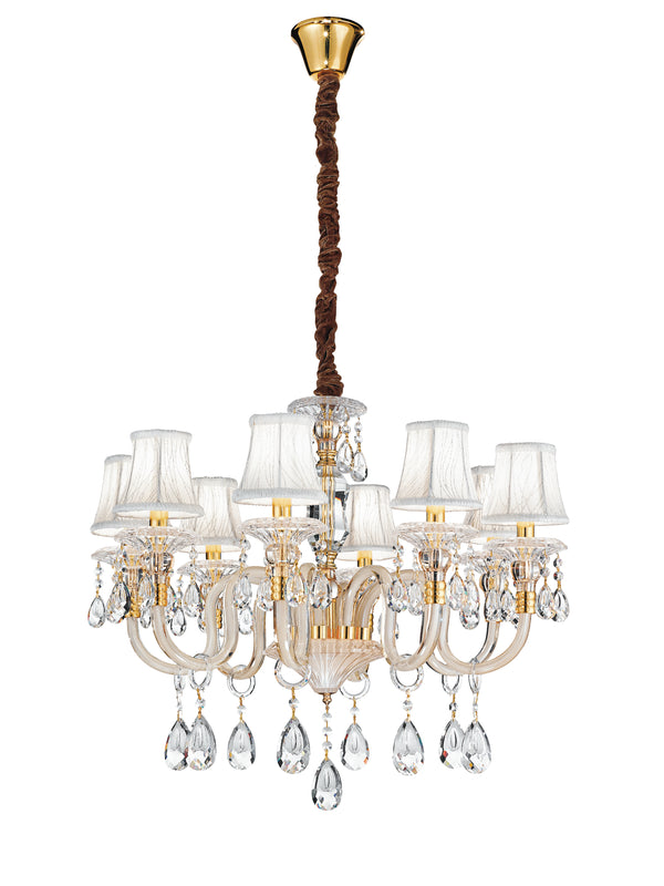 Lustre baroque gouttes K9 cristal finition or abat-jour tissu décoré classique E14 sconto