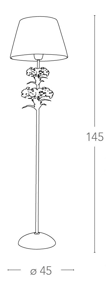 Piantana paralume Tessuto Metallo Bianco Fiori Lampada da Terra Classica E27 Ambiente I-ORTENSIA/PT1-4