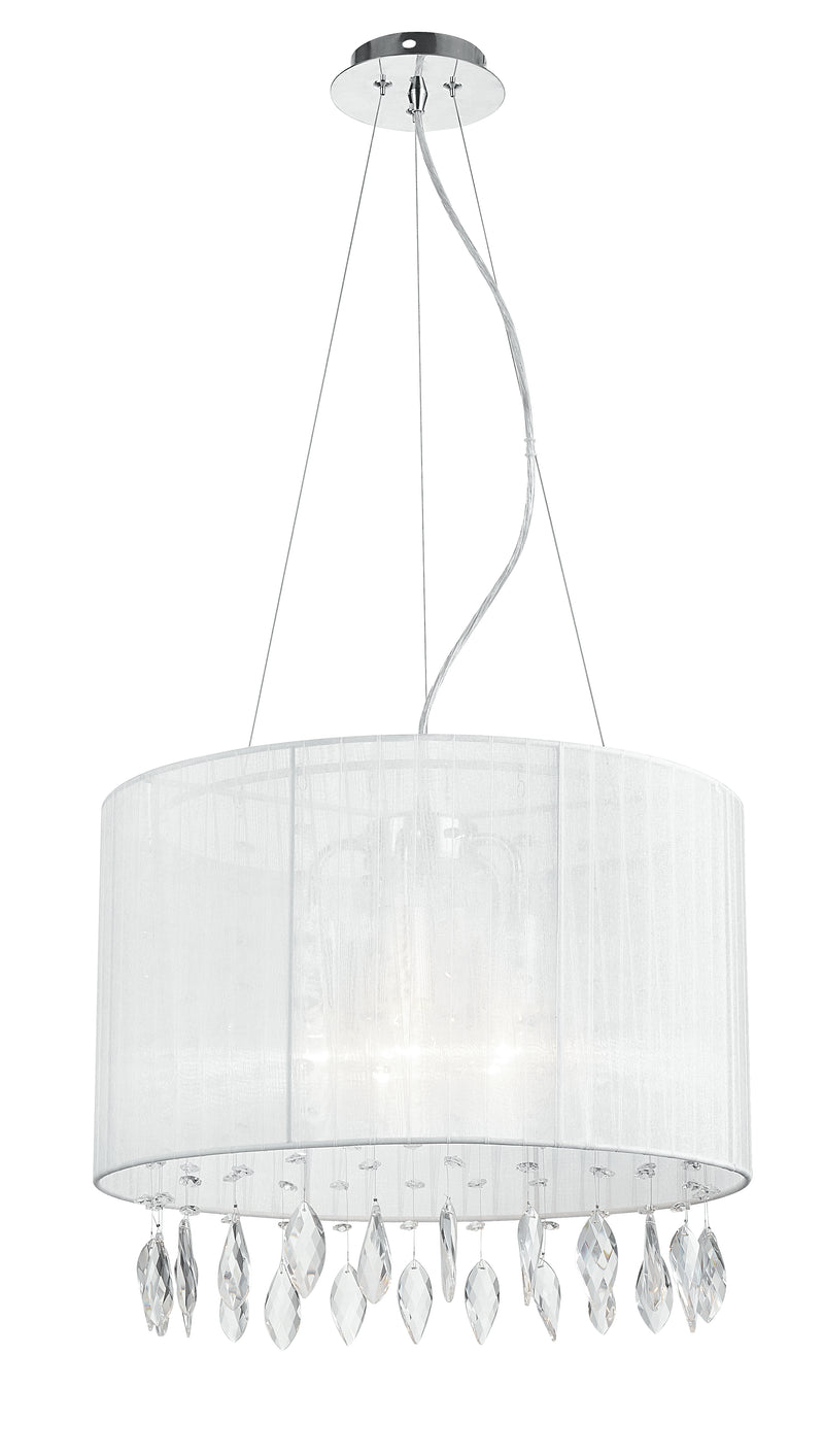 Lampadario Sospeso Circolare Organza Bianca Gocce Cristallo K9 Classica E27 Ambiente I-PATTY/S5-1