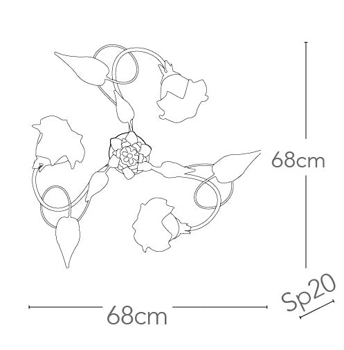 Plafoniera Classica Metallo Diffusori Vetro Decoro a Mano Floreale E14 Ambiente I-PRIMAVERA/PL3-4