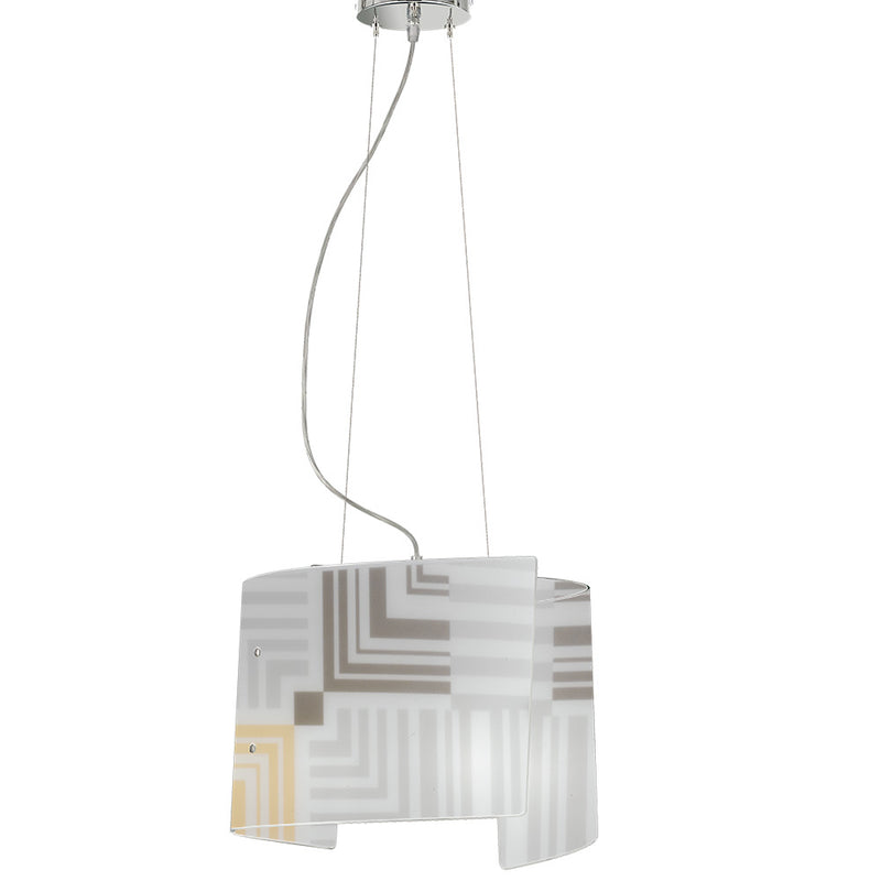 Sospensione Vetro Bianco Decoro Frecce Lampadario Moderno E27 Ambiente I-SEVENTY/S45-1