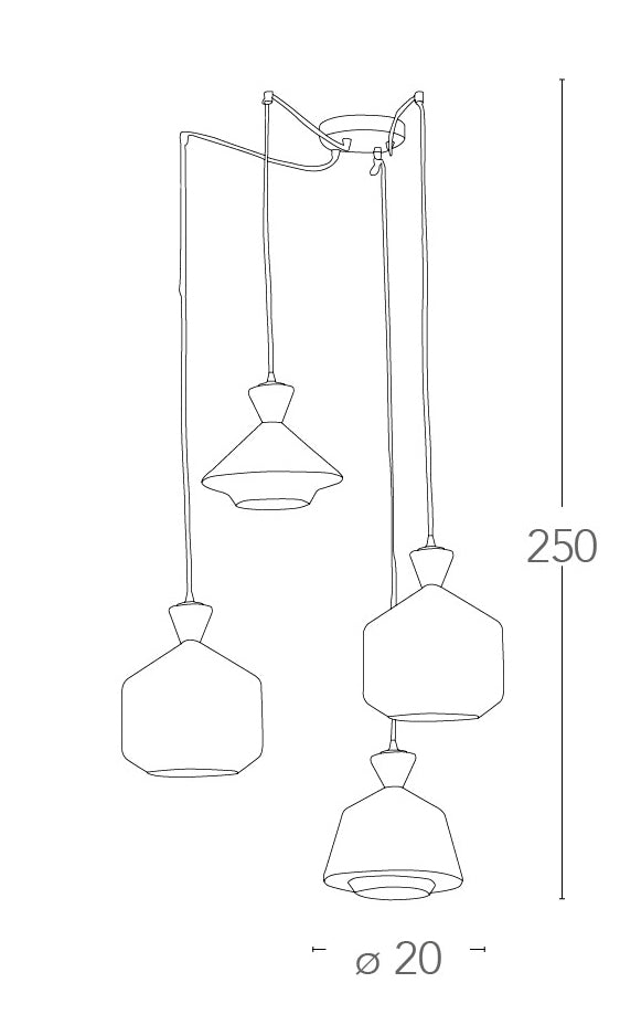 Lampadario Moderno a Quattro Sospensioni Vetro Opale Cavo Rosso E27 Ambiente I-SUGAR-S4-4