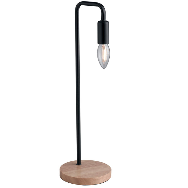 Lampe moderne en métal noir avec base en bois naturel, lampe de bureau moderne E14 sconto