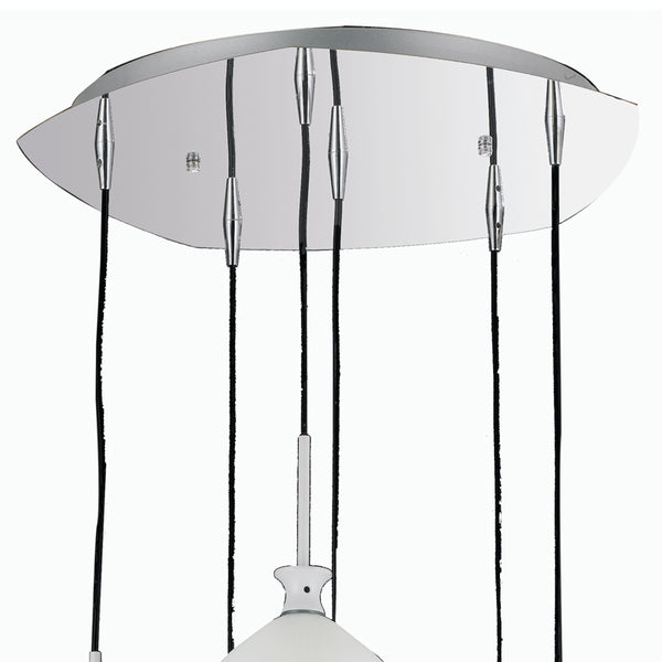 Lustre 6 Suspensions Abat-jours Blancs Différentes Pâte Verre Structure Métal Moderne E14 Environnement I-SWING-SP-6 acquista