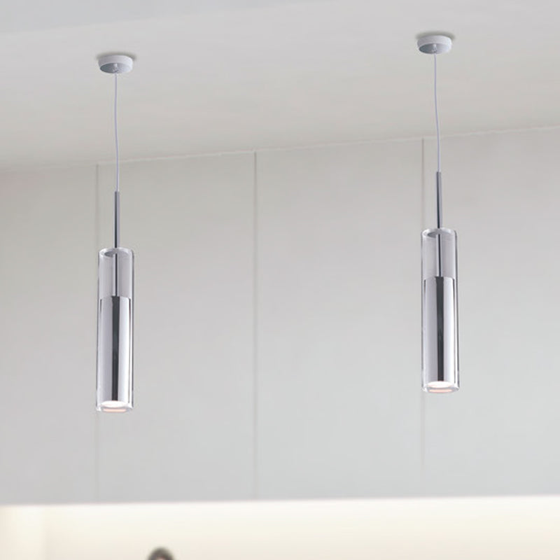 Sospensione Minimal Cilindrica Cromo Metallo Vetro Lampadario Moderno Interno GU10 Ambiente I-TABOO-S CR-4