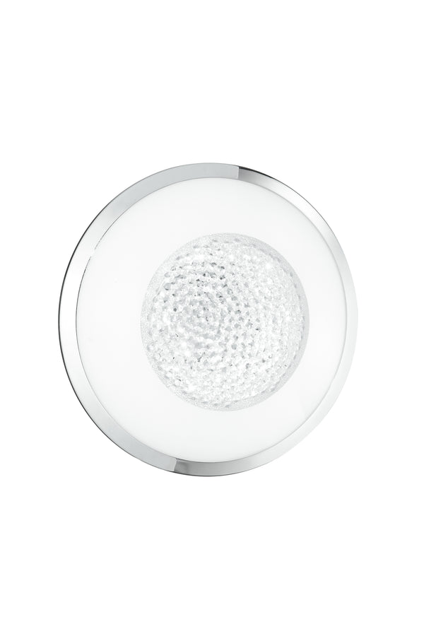 sconto Plafonnier rond en verre avec décoration en cristal K9, cadre chromé, lampe LED 14 watts, lumière naturelle