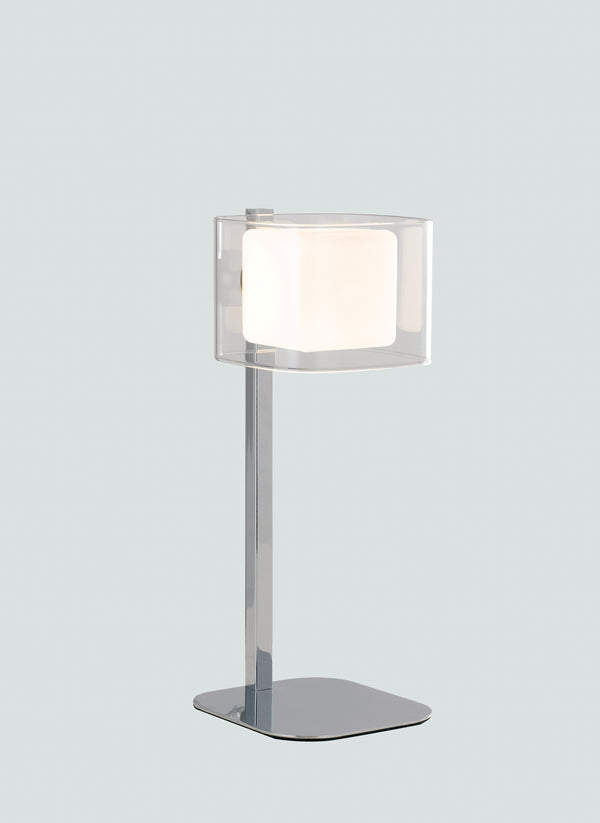 Lampe de table en métal chromé avec abat-jour en verre transparent et blanc Lampe de table moderne G9 sconto