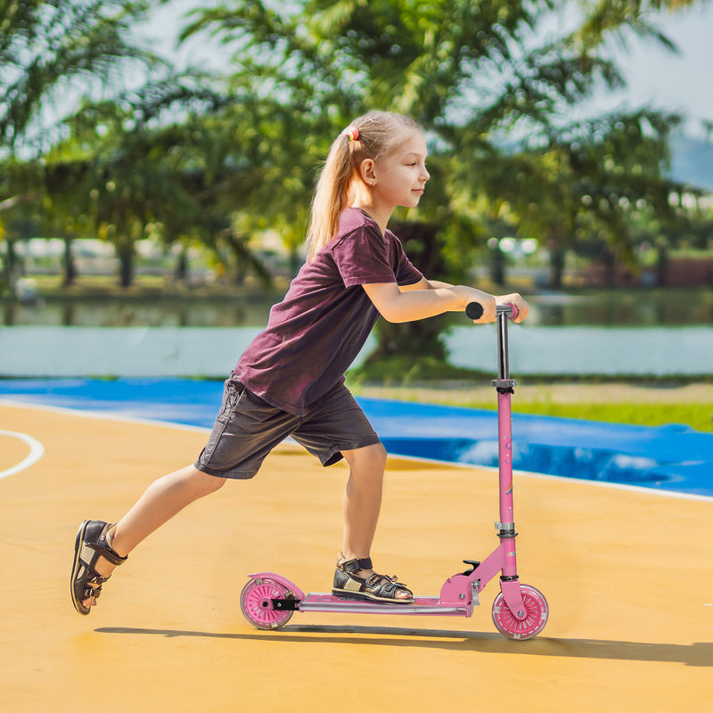 Monopattino 2 Ruote Pieghevole per Bambini Altezza Regolabile 63-76 cm Rosa-2