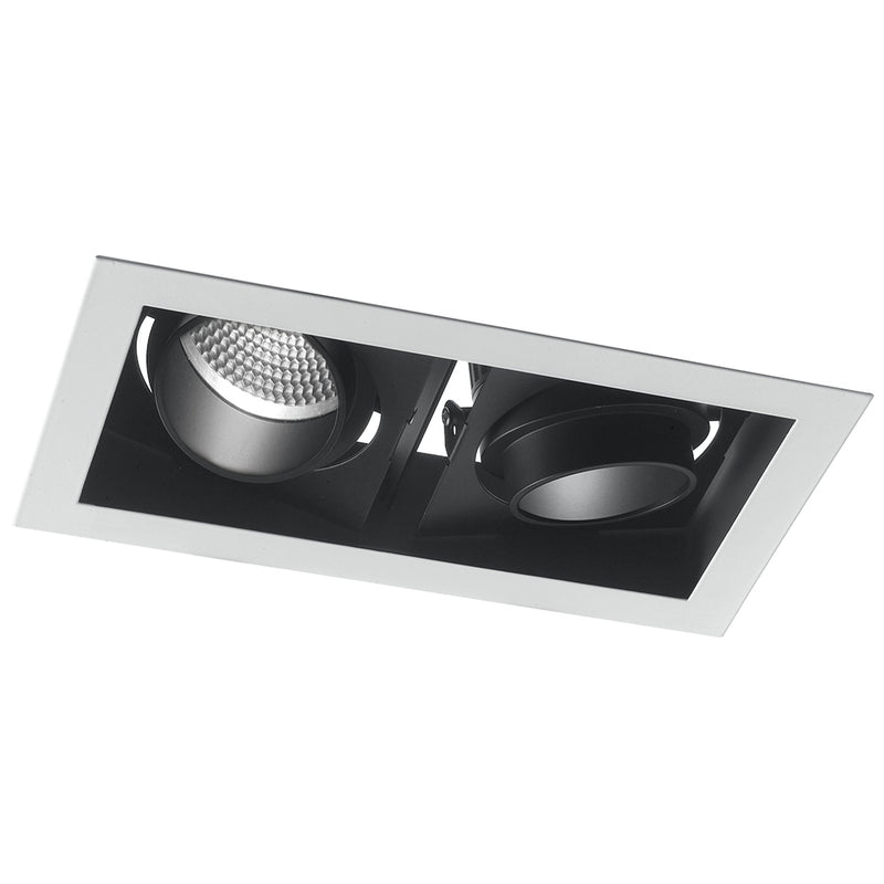 Incasso Controsoffittatura Nero Bianco Due Luci Orientabili Led 60 watt 4000 kelvin Intec INC-APOLLO-2X30M-1