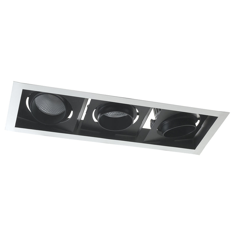 Incasso Cartongesso Nero Bianco 3 Luci Orientabili Faretto Led 30 watt Luce Naturale Intec INC-APOLLO-3X10M-1