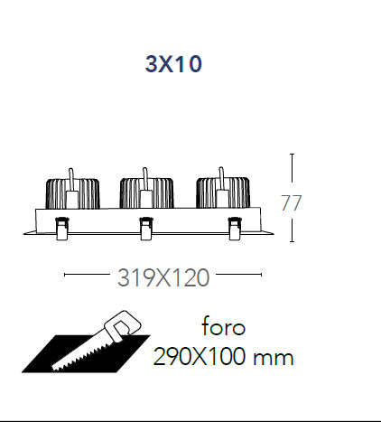 Incasso Cartongesso Nero Bianco 3 Luci Orientabili Faretto Led 30 watt Luce Naturale Intec INC-APOLLO-3X10M-4