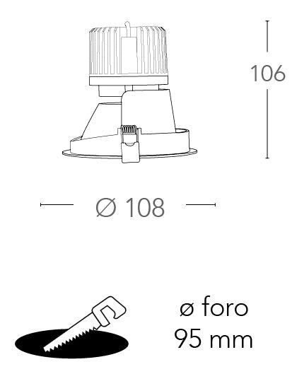 Faretto Incasso Alluminio Bianco Cartongesso Led 10 watt Luce Calda Intec INC-ELITE-1X10C-3