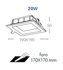 Incasso Soffitto Ribassato Faretto Quadrato Alluminio Bianco Satinato Led 20 watt Luce Calda Intec INC-MARK-20C-3