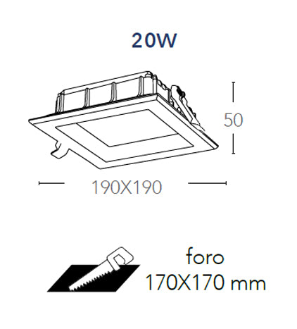 Faretto Incasso Alluminio Bianco Satinato Quadrato Cartongesso Led 30 watt Luce Fredda Intec INC-MARK-30F-3