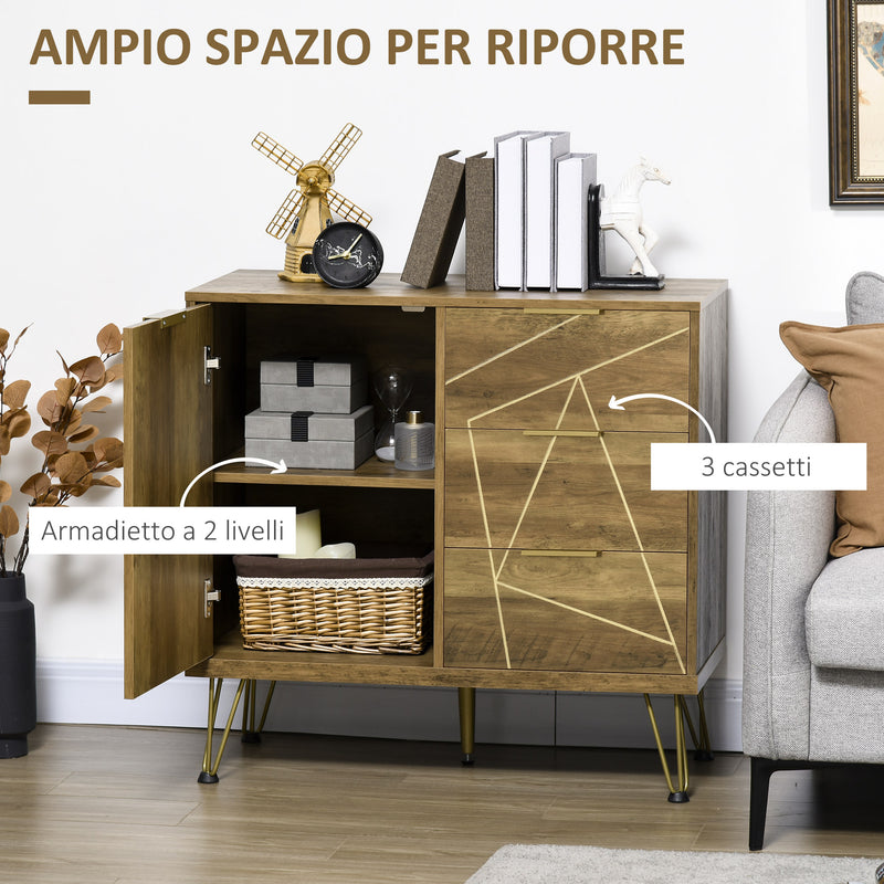 Mobiletto Multiuso 2 Ante 84x39x80,7 cm in Legno e Acciaio Bronzo-5