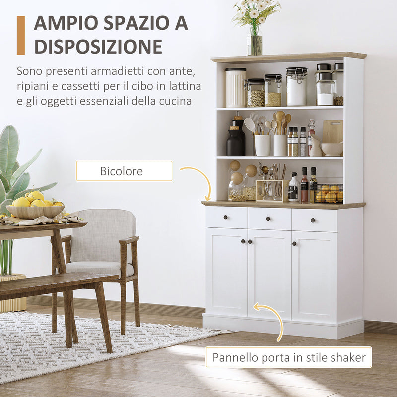 Credenza 3 Ripiani 3 Cassetti e 3 Ante 101x39x180,5 cm in Legno Bianco-4