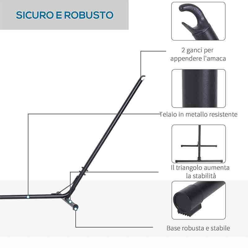 Supporto Struttura Portante per Amaca 380x108x120 cm in Acciaio Max 150Kg Ibisco Nera-7