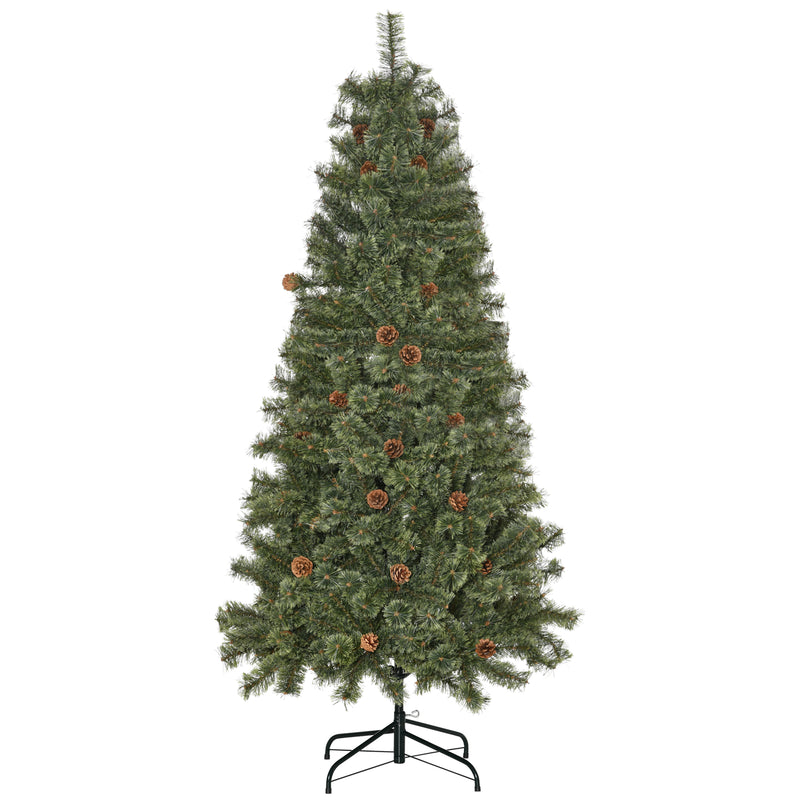 Albero di Natale Artificiale H180 cm 450 Rami con Pigne Decorative e Base in Metallo Verde-1