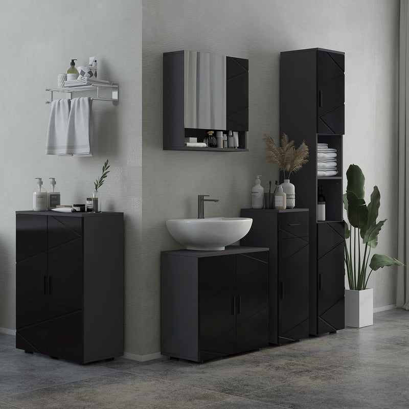 Mobile Sotto Lavabo Bagno per Piedistallo 60x30x60 cm in Legno Truciolare Nero-2