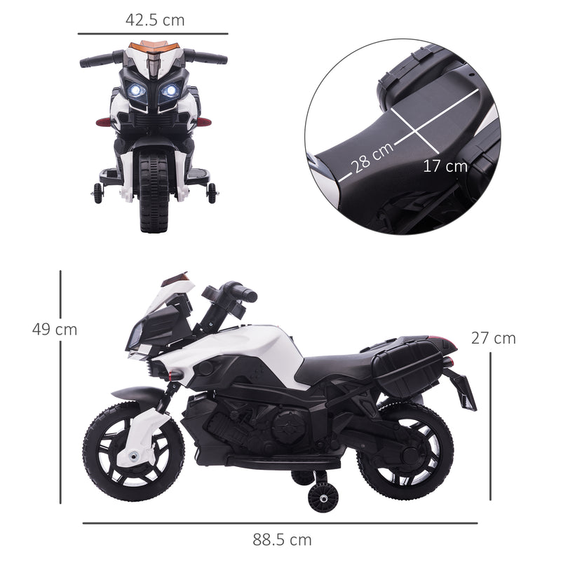 Moto Elettrica per Bambini 6V con Fari e Clacson Bianco-3