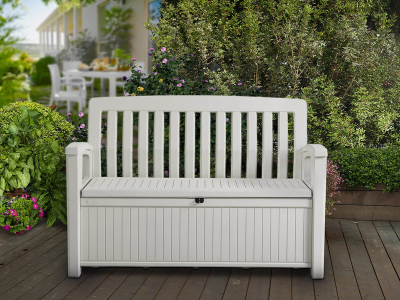 Panchina Contenitore da Giardino 132x89x61,2 cm in Resina Keter Patio Bench Bianca-2