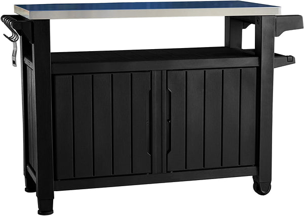 acquista Table basse de jardin pour barbecue à roulettes 134x89,6x51,7 en résine Keter Unity XL Anthracite