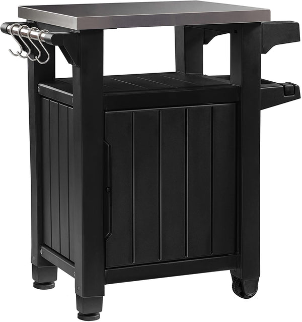 sconto Table Basse de Jardin pour Barbecue à Roulettes 70x90x54 cm en Résine Keter Unity Anthracite